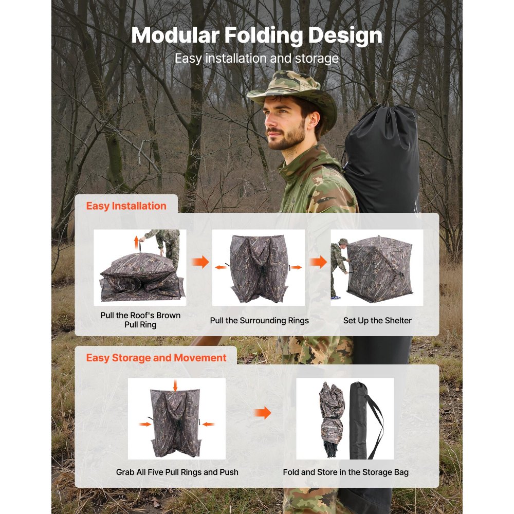 Hunting tent hunting hideout, 2-3 person portable camouflage tent, 270° transparent ground hideout, suitable for turkey and deer hunting, hunting shelter with carry bag, 148 x 148 x 170 cm Hunting tent hunting hideout, 2-3 person portable camouflage tent, 270° transparent ground hideout, suitable for turkey and deer hunting, hunting shelter with carry bag, 148 x 148 x 170 cm