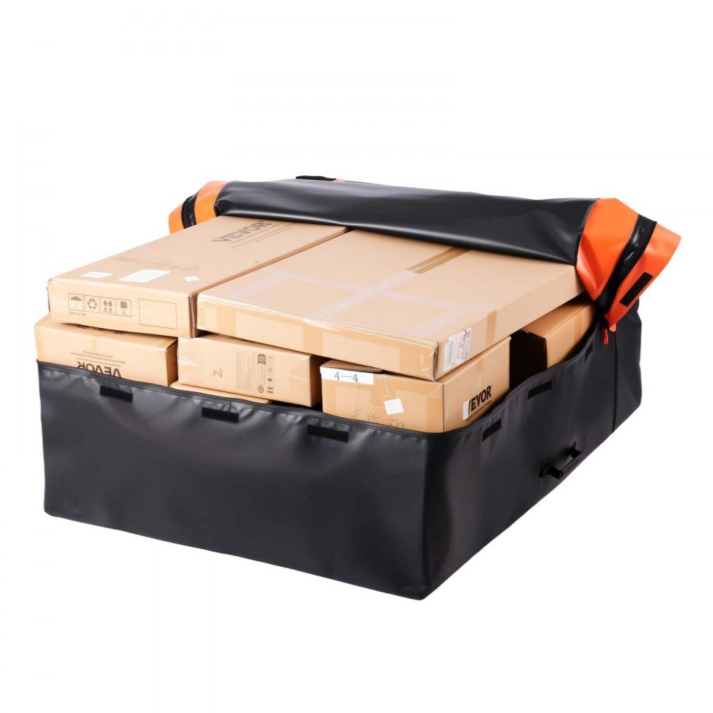 Sac porte-bagages, sac de lit de camion en PVC 840D imperméable (0,736 m³), ​​​​sac à bagages pour rangement sur le lit des camions avec filet à bagages pour voitures, SUV, camionnettes, noir, orange