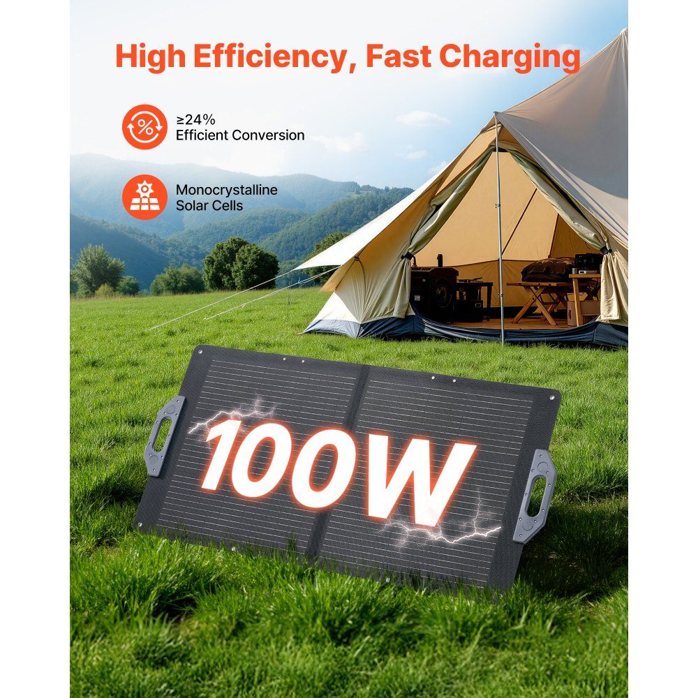 100W Foldable Solar Panel, 24% High Efficiency Portable Solar Charger, Monocrystalline Solar Panel with MC4 Output, USB-A, Type-C and DC Ports, IP65 for Power Stations, Camping, Hiking