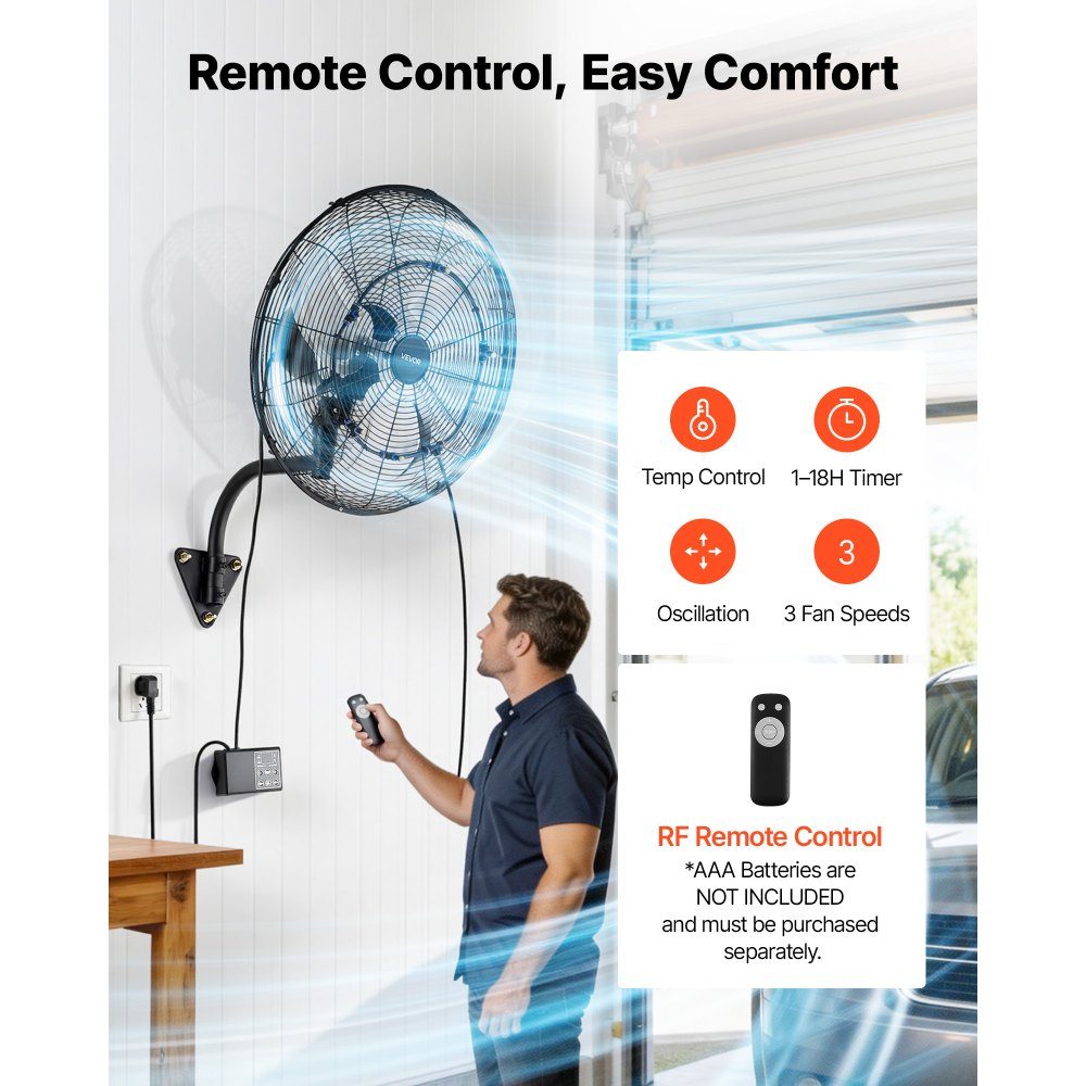 95W Industrial Wall Fan 56cm 7m/s Oscillating Wall Fan with Remote Control Mist and 18-Stunden-Timer Commercial Industrial Fan IP44 Waterproof for Workshop Garage Warehouse Black