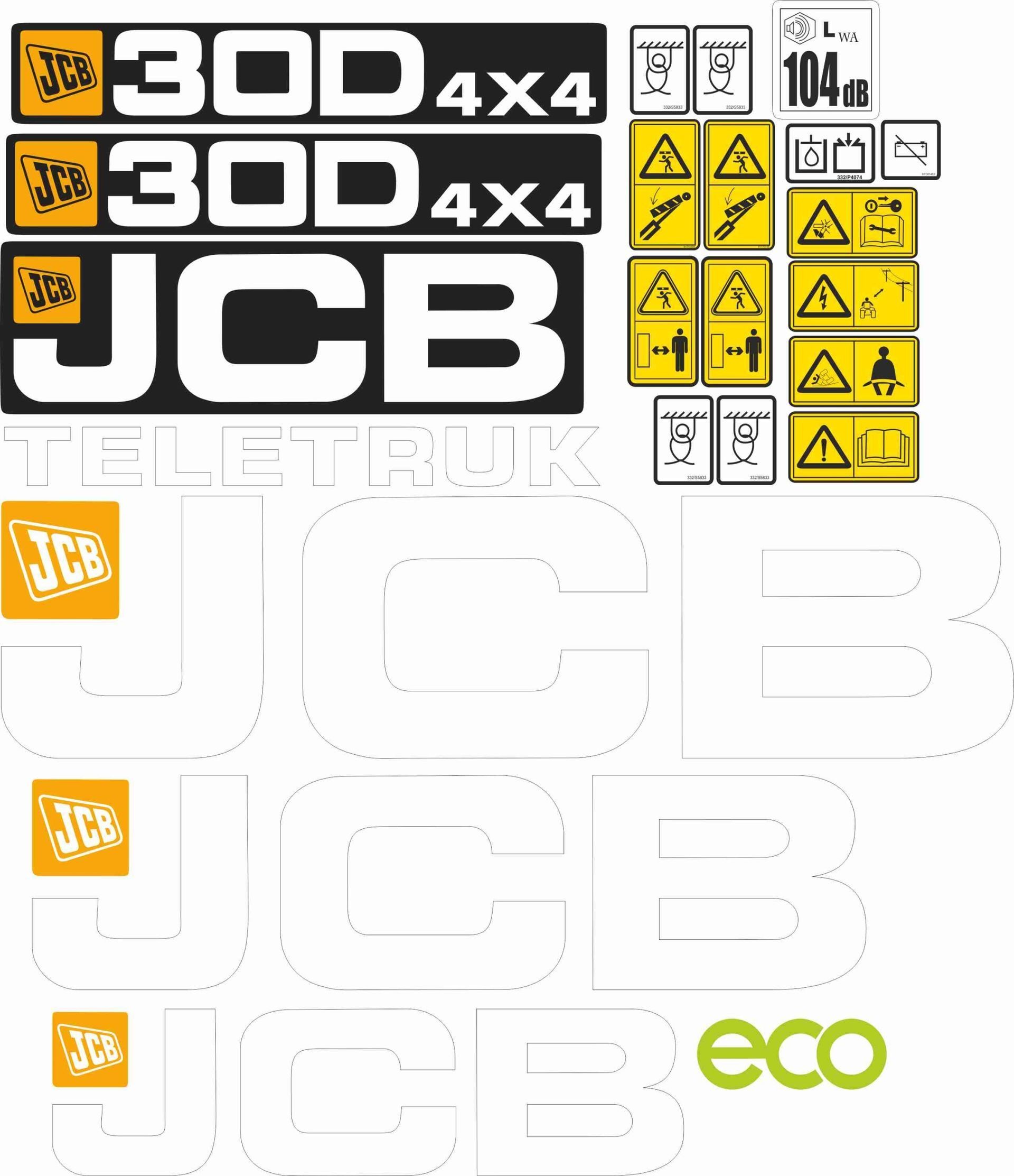 Jeu d'autocollants pour chariot télescopique JCB 30D, 30D 4x4, 35D, 35D 4x4