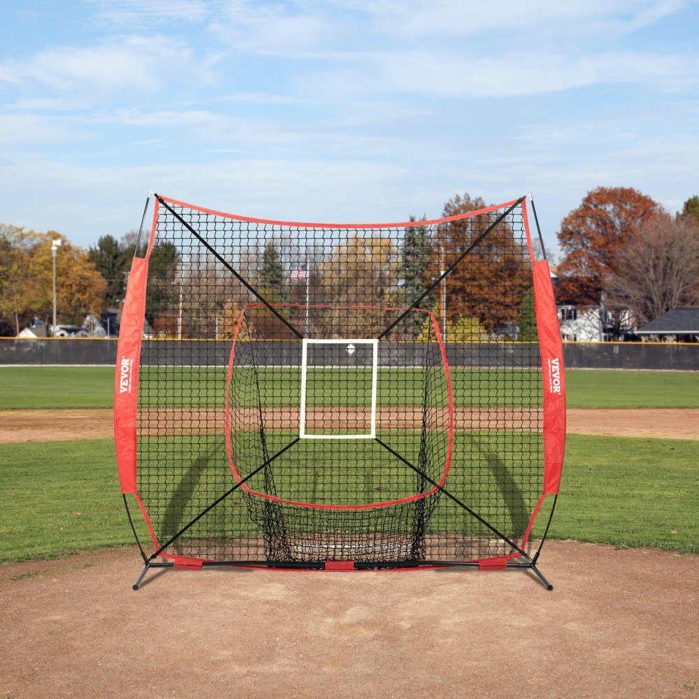 94" x 42" x 84" Baseball Softball Practice Net, Portable Baseball Training Net, Hitting, Catching, Pitching, Backstop Baseball Equipment with Arch Frame, Carry Bag, Strike Zone, Red Ball