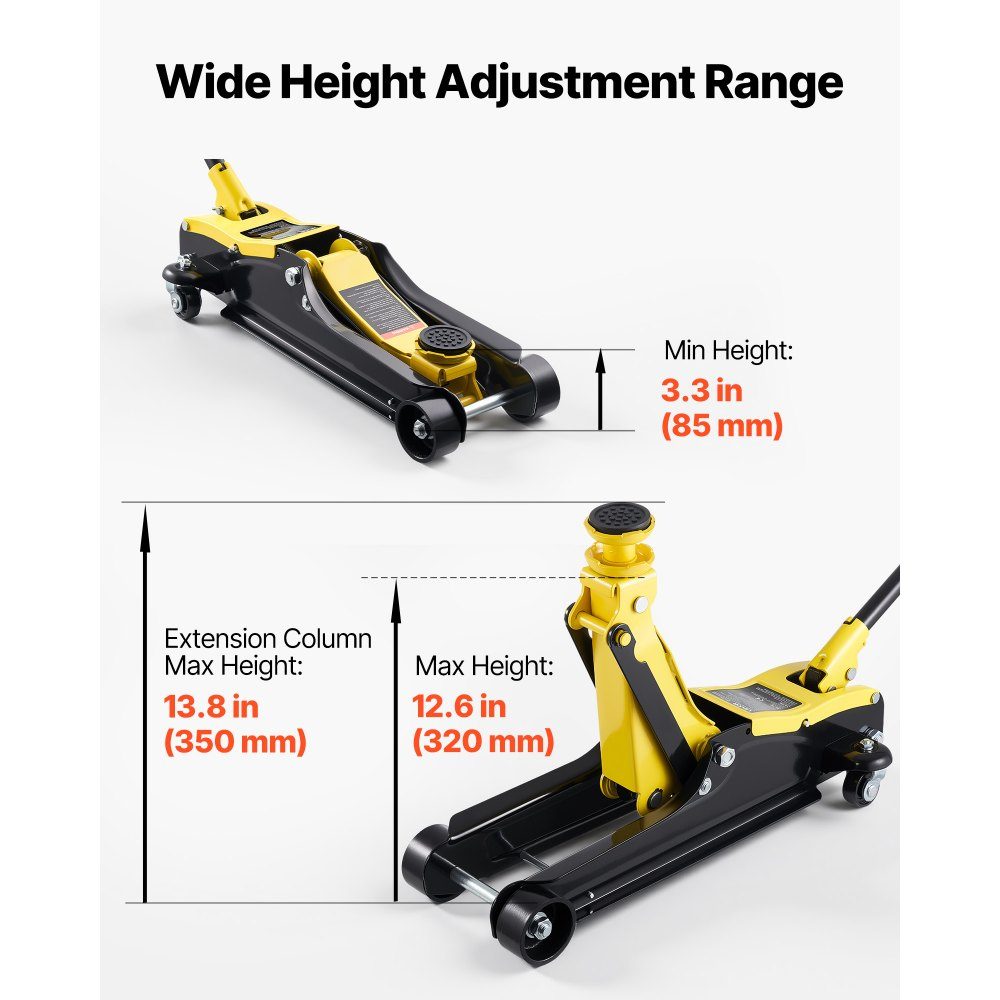 Hydraulic Car Jack 2.5T Capacity Flat Steel Car Jack with Single Piston Quick Lift Pump and SUV Adapters Sedan Car Jack 85-320mm Lift Range Racing Car Jack