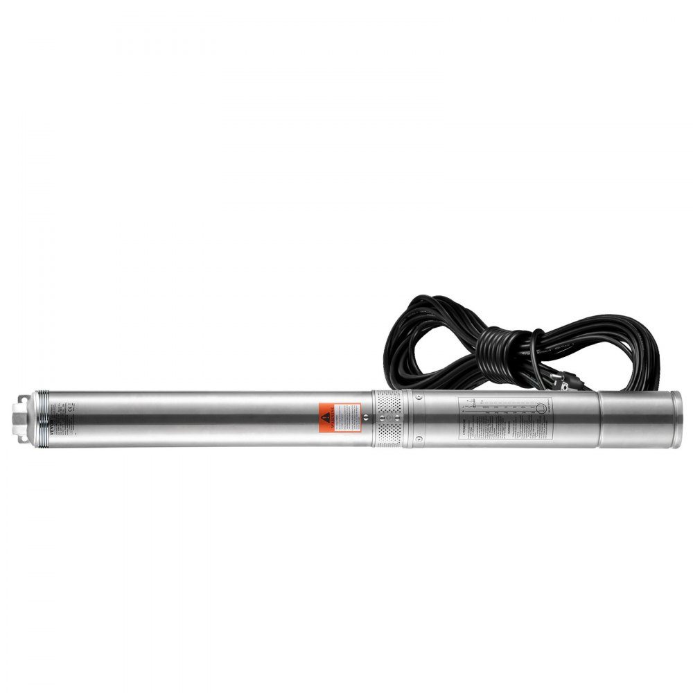 Tiefbrunnen-Tauchpumpe, 1100 W, 230 V, 50 Hz, 7,1 m³/h max. Durchfluss, 105 m max. Förderhöhe mit 19,4 m Stromkabel, Edelstahl-Wasserpumpen für industrielle Bewässerung und Heimgebrauch, Wasserschutzklasse IP68