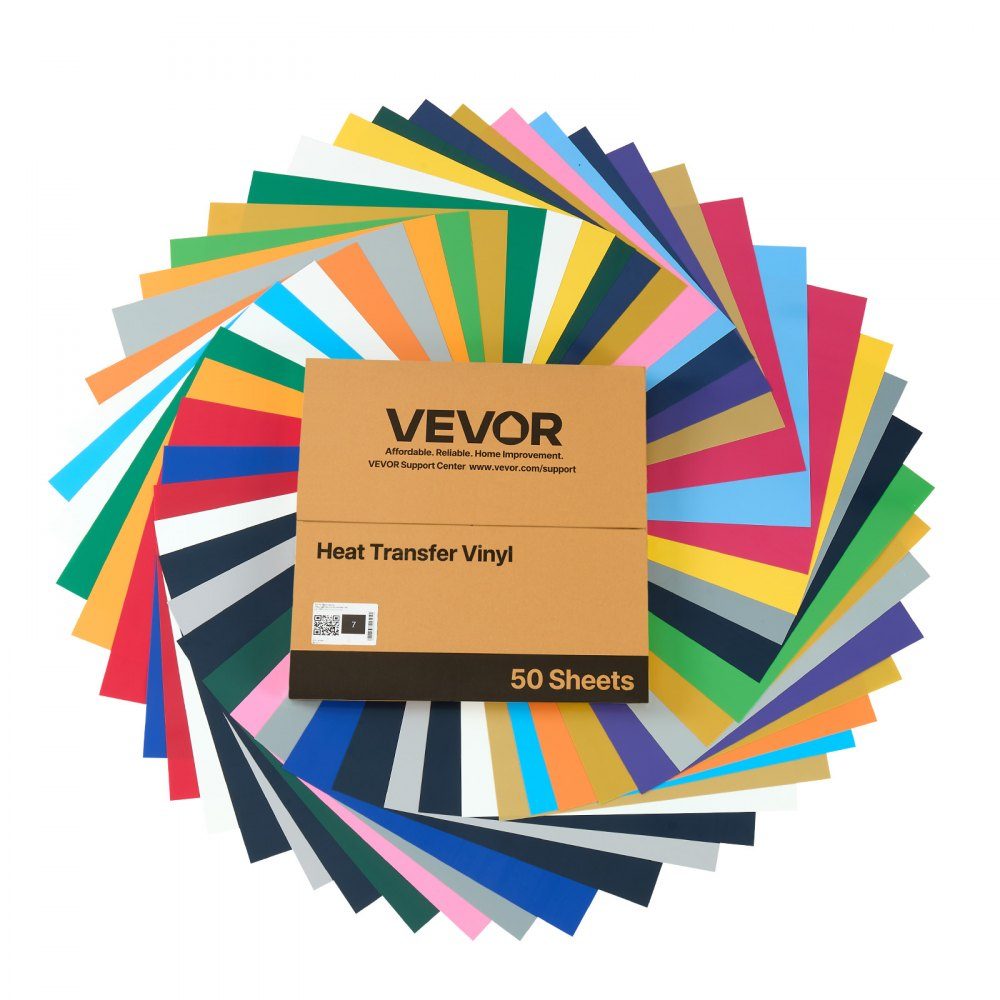 Vinylfolie warmteoverdrachtsfolie (304,8 x 304,8 mm) 50 vellen, diverse kleuren, plotterfilm compatibel met snijmachines, opstrijkfolie voor T-shirts, kussens, hoeden