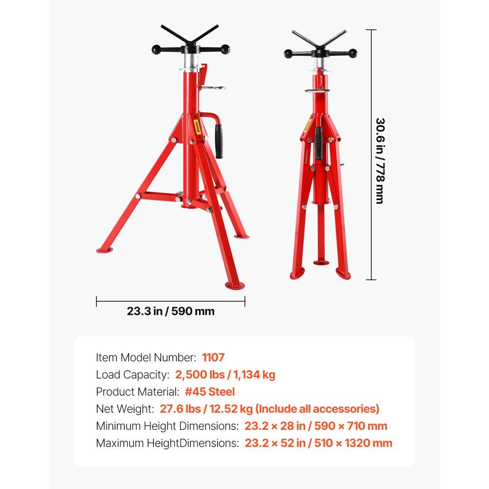 V Head Pipe Stand Height Adjustable 710-1320mm Pipe Stand 1134kg Portable Folding V Head Pipe Stand