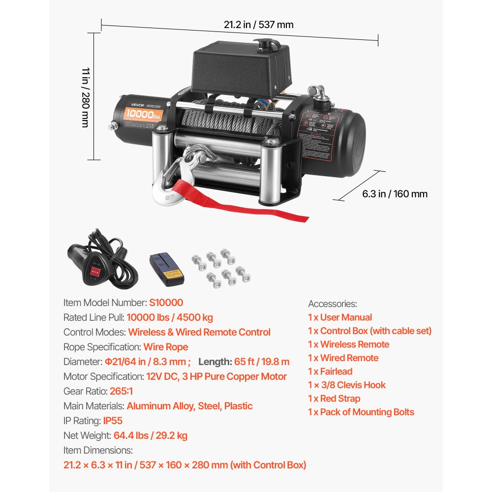 Elektrische Winde, 4500 kg 12 V DC LKW-Winde mit Φ8,3 mm x 19,8 m Stahlkabel, kabellose und kabelgebundene Fernbedienung, IP55 zum Ziehen von SUV, Jeep, Anhänger, Boot, Geländefahrzeug Elektrische Winde, 4500 kg 12 V DC LKW-Winde mit Φ8,3 mm x 19,8 m Stahlkabel, kabellose und kabelgebundene Fernbedienung, IP55 zum Ziehen von SUV, Jeep, Anhänger, Boot, Geländefahrzeug