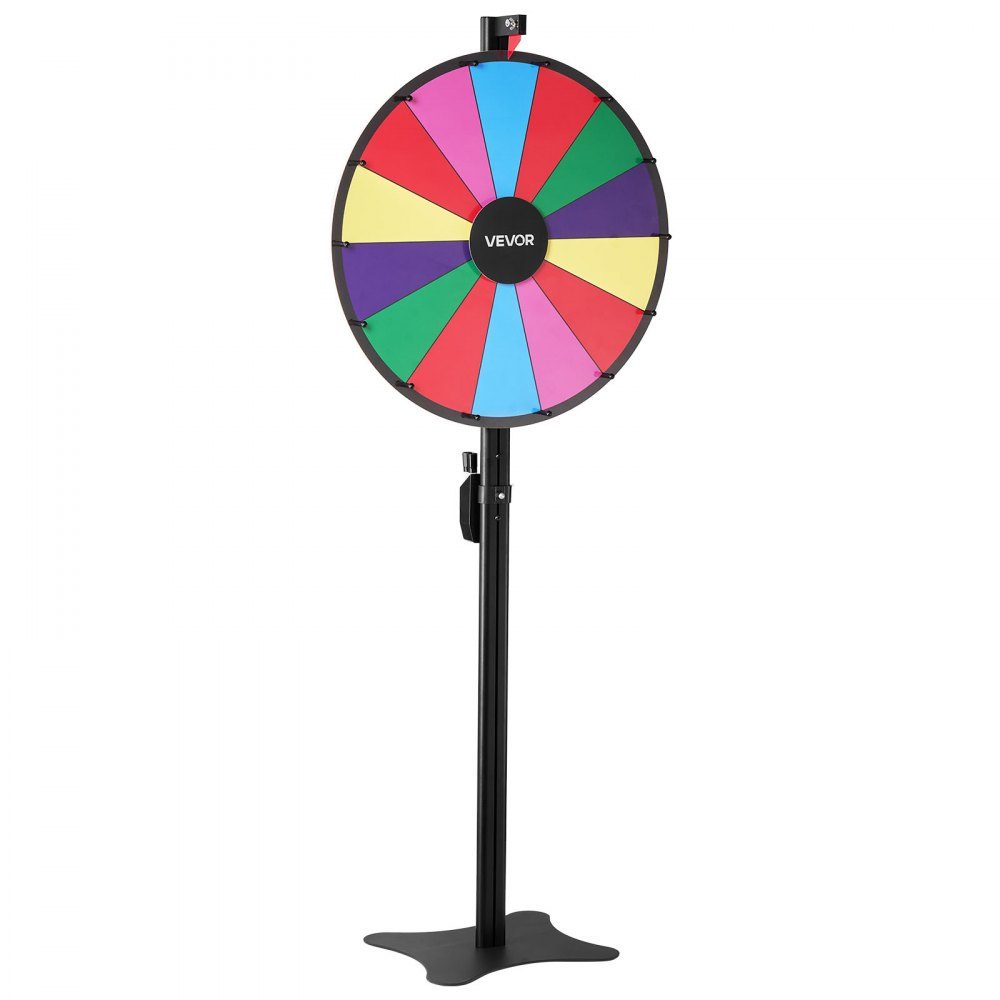 Glücksrad, Spinnrad (61 cm), 14 Fächer, Glücksrad mit Ständer, höhenverstellbar, Lotteriespiele, Gewinnspiel, Roulette, mit Tafelschwamm und 2 Markern, 6 Farben, ideal für Party, Kneipe, Messe