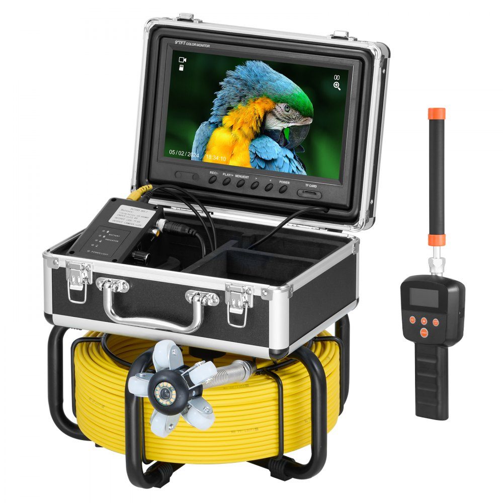 Sewer Camera with 512-Hz- Locator, 50m Self-Leveling Pipe Inspection Camera with 9" 1080P HD Screen, 36x Zoom, Pipe Camera with 12 LEDs, 32GB SD Card, for Sewer Pipes