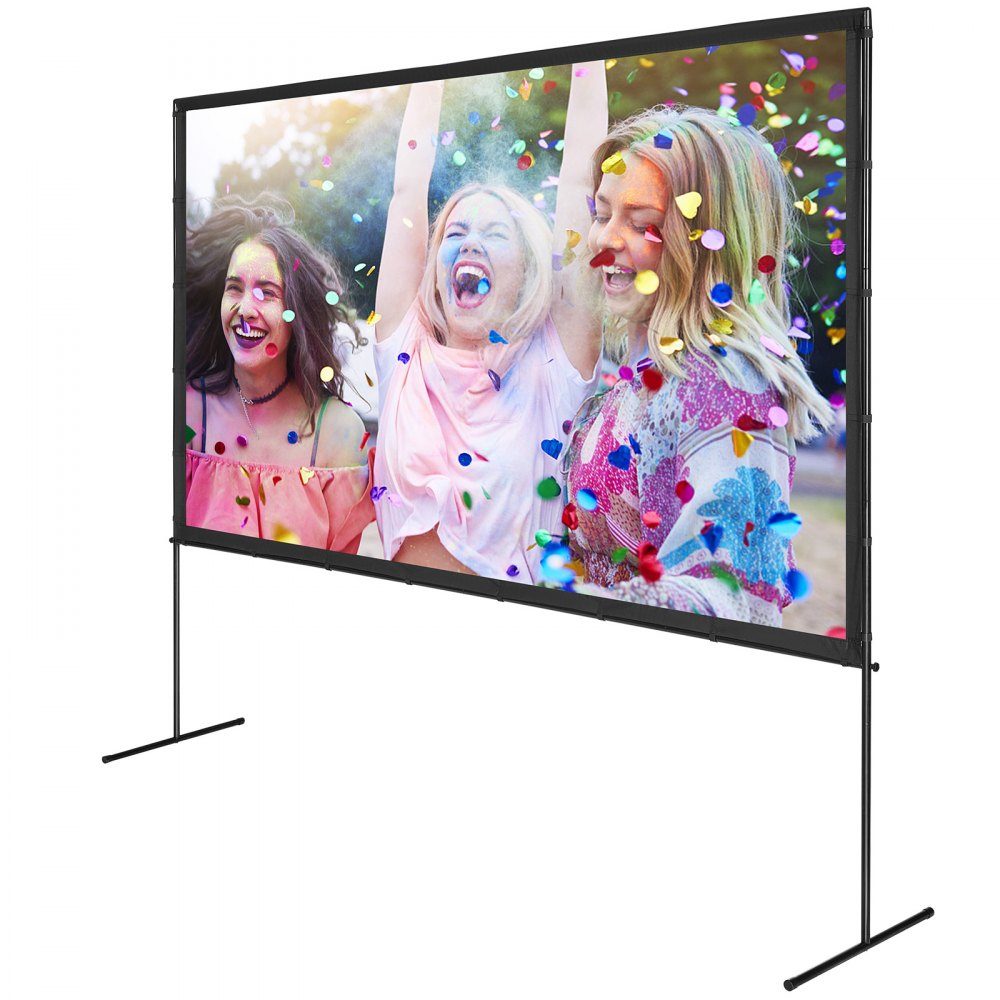 Projection Projector Screen with Stand, 120" HD 4K Outdoor Indoor Projector Screen, Quick Fold Portable Movie Screen 16:9 for Home Theater, Camping, Casual Events, etc. Black