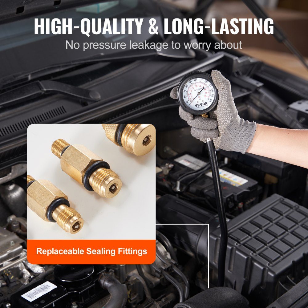 Kompressionsmessgerät Kompressionstester Kompressionstester Prüfgerät Kompressionsmessgerät mit Manometer Benzinmotor 0-300 PSI und 0-2000 kPa Kompressionsmessgerät inkl. 3x Adapter