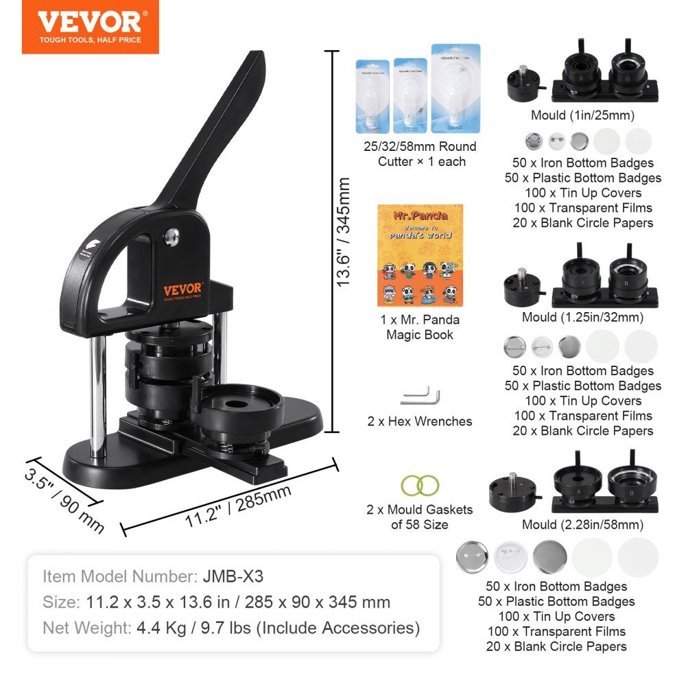 Button machine button maker machine 25/32/58 mm, badge punch press, button press, DIY badge press machine button badge maker for personalized badges including magic book