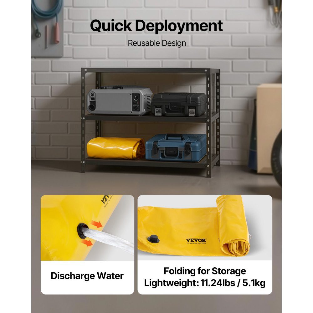 Flood Bags, Reusable PVC Water Drain Pipes, Lightweight, with Excellent Waterproof Effect, Used for Doors, Garages, Yellow