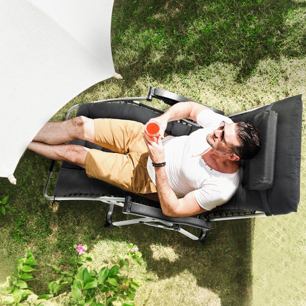 Zero Gravity Chair, 33" Indoor Outdoor Zero Gravity Recliner Chair, Adjustable Anti-Gravity Chair with Pillow, Headrest, Footrest and Cup Holder, 500 Pounds, Black