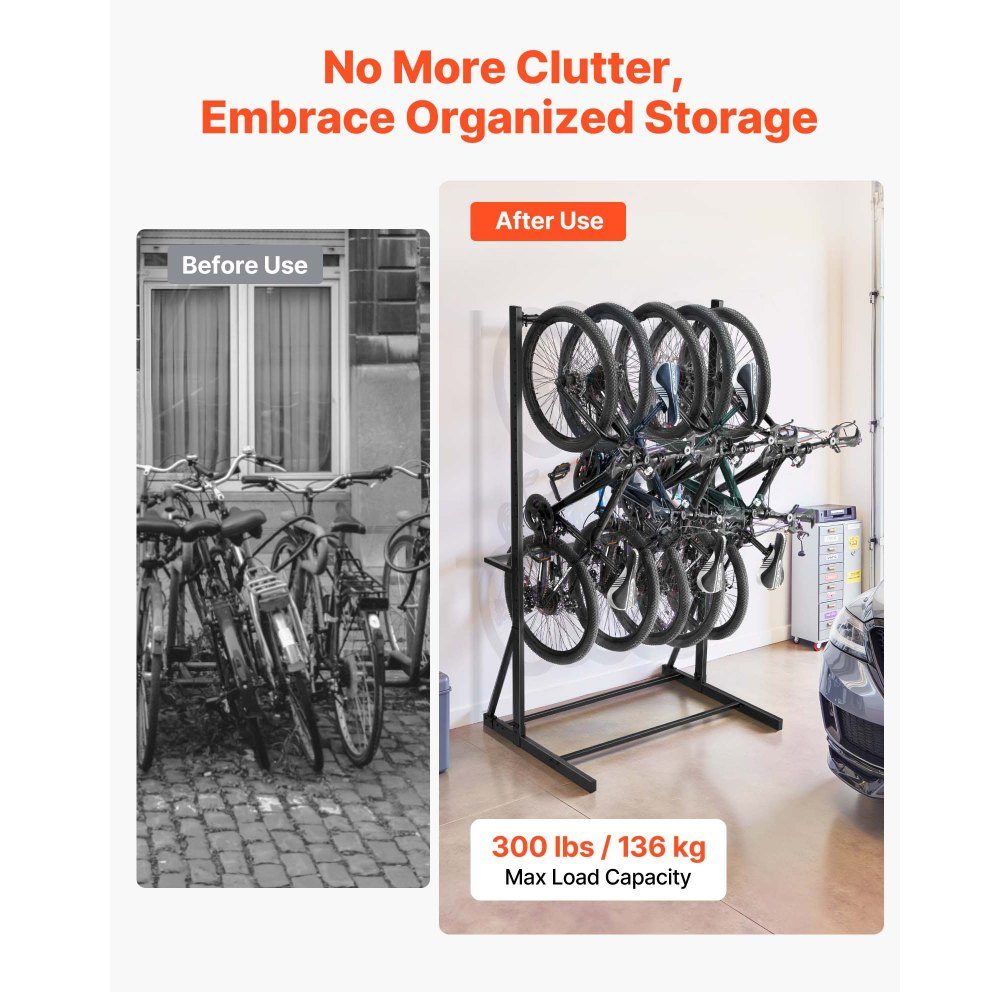 Porte-vélos pour 5 vélos, support de vélo avec 5 crochets robustes, acier au carbone, capacité de charge de 300 lb, support de sol vertical pour garage, salon, hangar intérieur