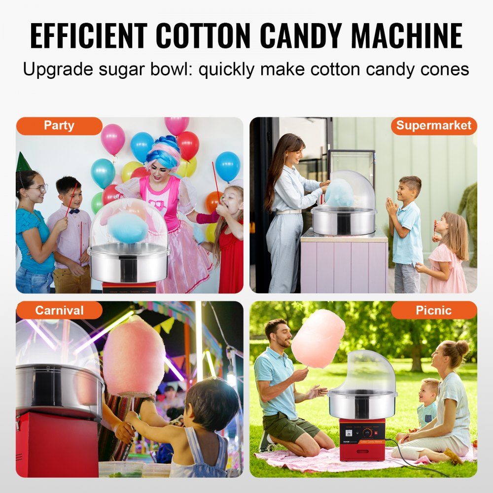 Elektrische Zuckerwattemaschine, 1000 W Zuckerwattemaschine, kommerzielle Zuckerwattemaschine mit Abdeckung, Edelstahlschüssel, Zuckerschaufel, Schublade, perfekt für Familientreffen, Rot