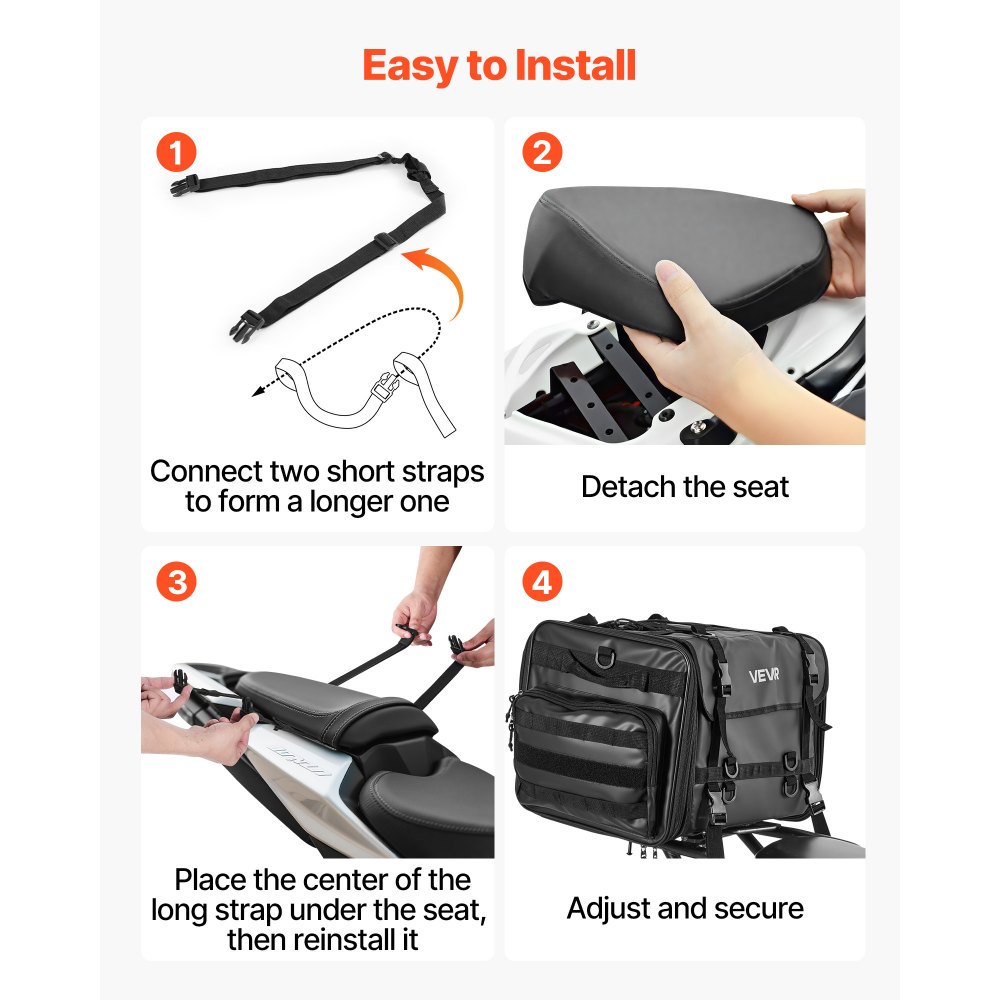 Motorrad-Hecktasche, Rücksitztasche (40–60 l), mit wasserdichtem Regenschutz, Motorrad-Gepäckaufbewahrung, Gepäckträgertasche mit Schultergurt und elastischer Kordel, Motorradgepäck, Schwarz Motorrad-Hecktasche, Rücksitztasche (40–60 l), mit wasserdichtem Regenschutz, Motorrad-Gepäckaufbewahrung, Gepäckträgertasche mit Schultergurt und elastischer Kordel, Motorradgepäck, Schwarz