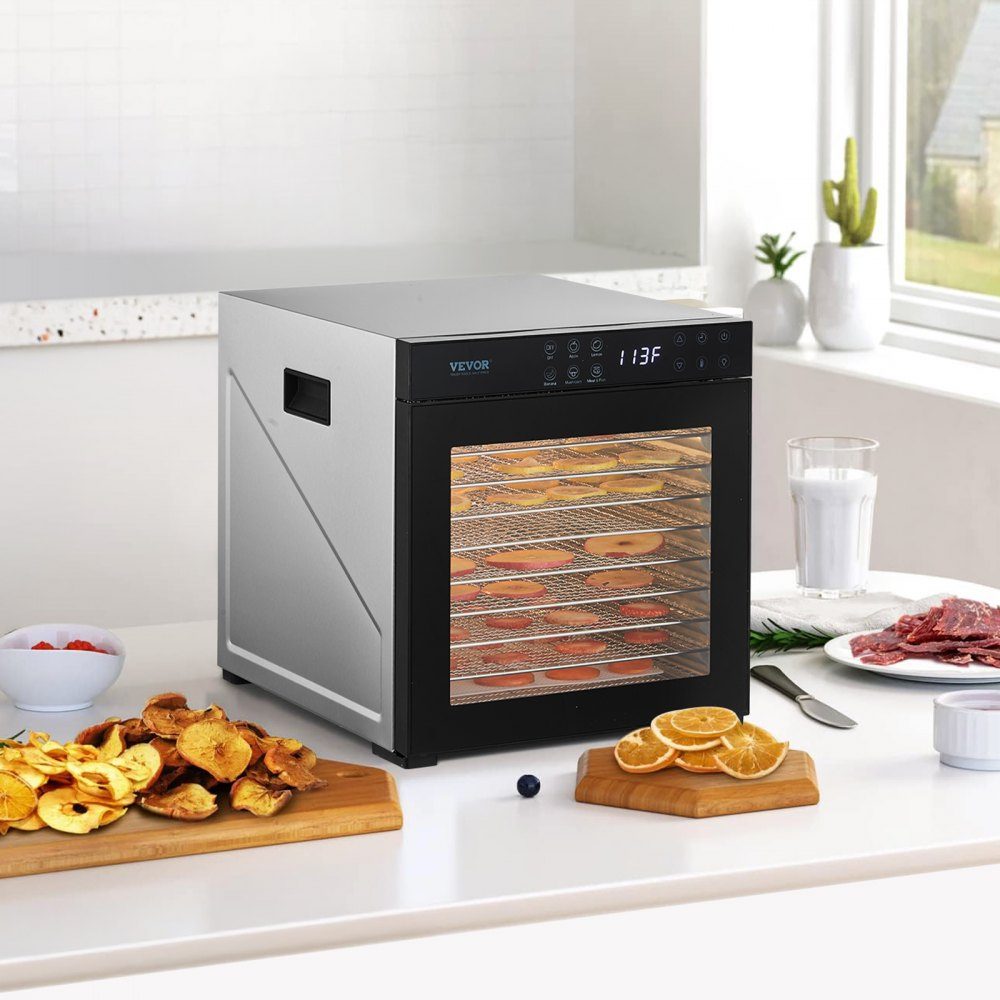 Déshydrateur Déshydrateur 10 bols en acier inoxydable, séchoir électrique 1000 W avec température réglable, lyophilisateur pour viande séchée, viande, fruits, légumes, herbes, friandises pour chiens – Réf. HT-23699