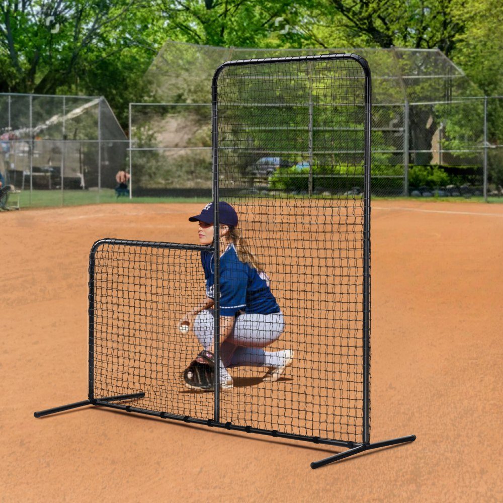 L Shape Baseball for Batting Cage, 84" x 38" x 84" Baseball and Softball Safety Umbrella, Portable Batting Net with Carry Bag and Ground Spikes, Pitching Net to Protect Pitchers, Black