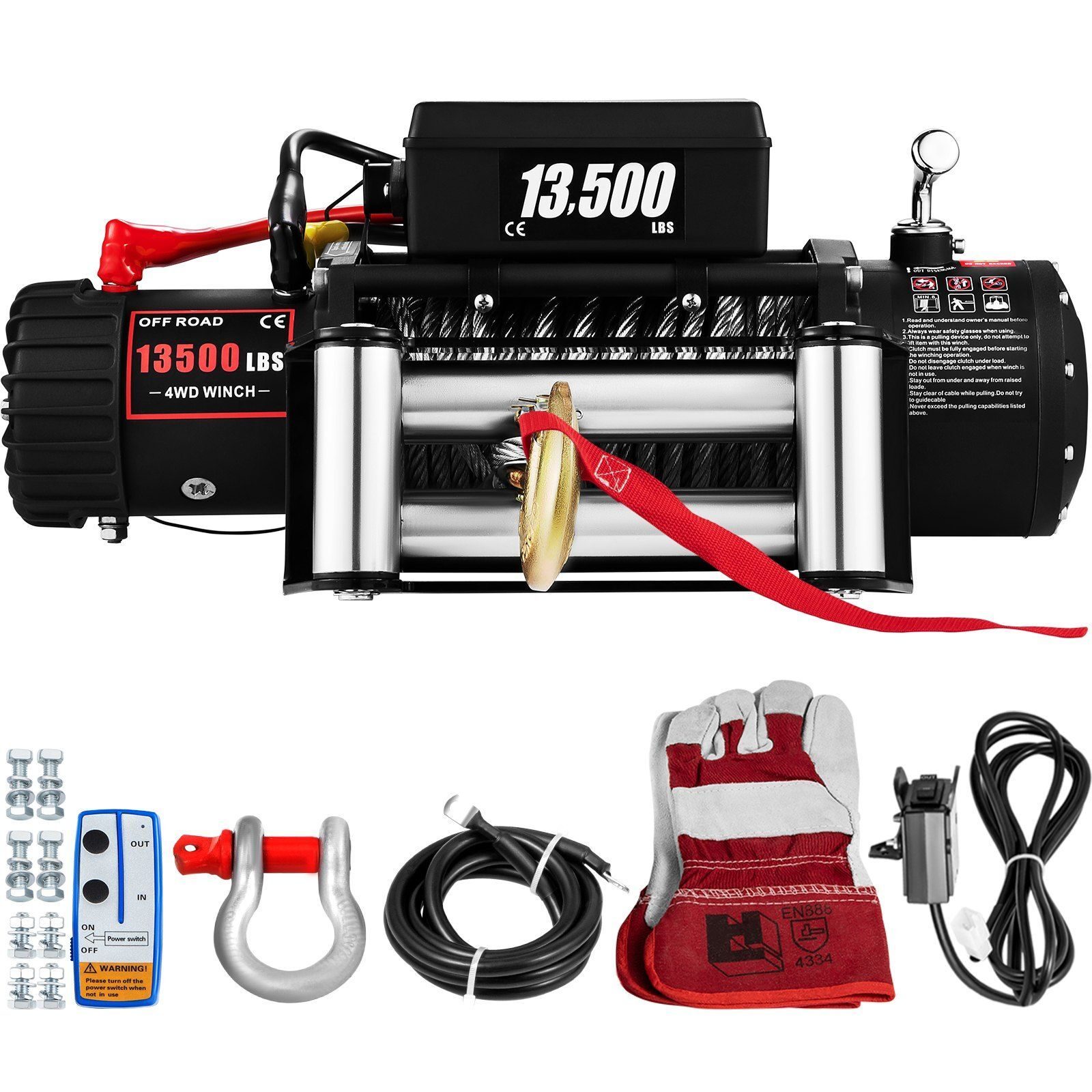 Electric winch wire rope 6.1t winch 24m motor winch 4-way system radio remote control with accessory set