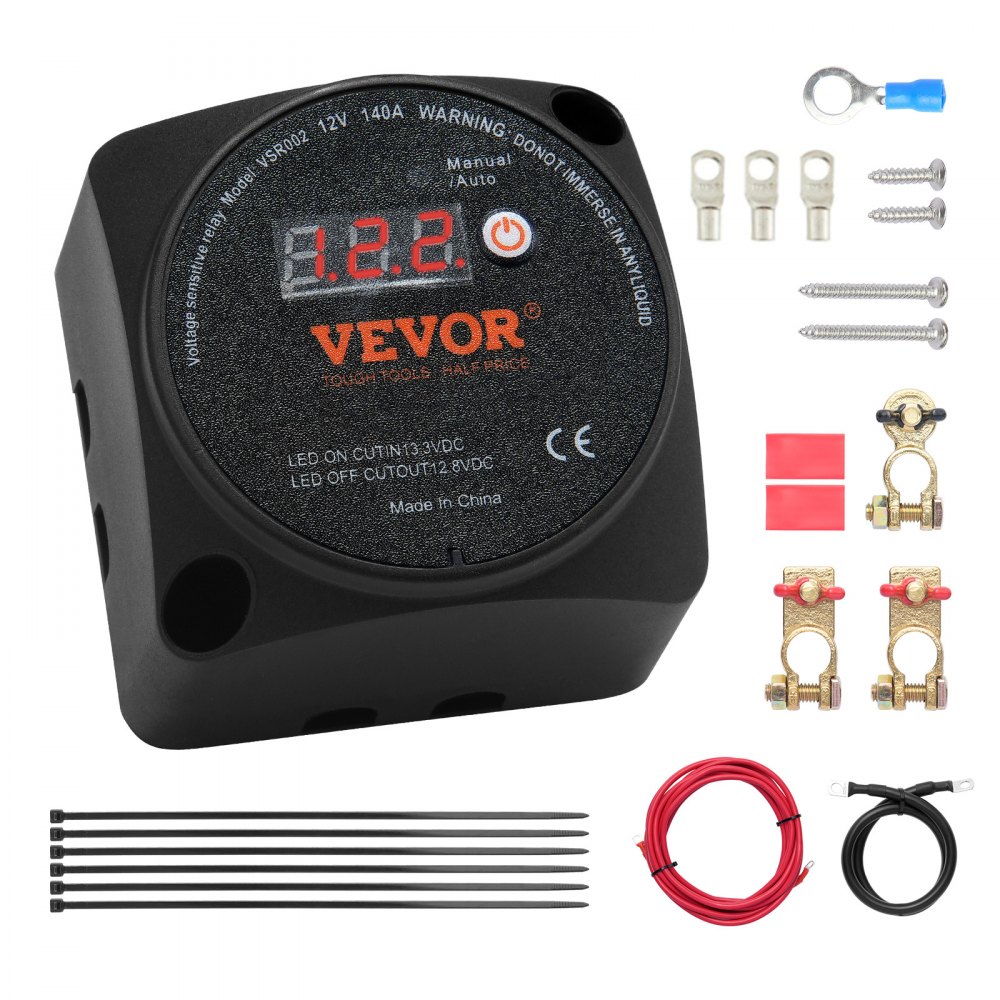 Doppeltes Batterie-Trennrelais, 12 V, 140 A, manueller automatischer Modus, spannungsempfindliches VSR-Relais mit LCD-Bildschirm für ATV, UTV, Wohnmobil, Wohnwagen, LKW, Boot, Yacht Doppeltes Batterie-Trennrelais, 12 V, 140 A, manueller automatischer Modus, spannungsempfindliches VSR-Relais mit LCD-Bildschirm für ATV, UTV, Wohnmobil, Wohnwagen, LKW, Boot, Yacht