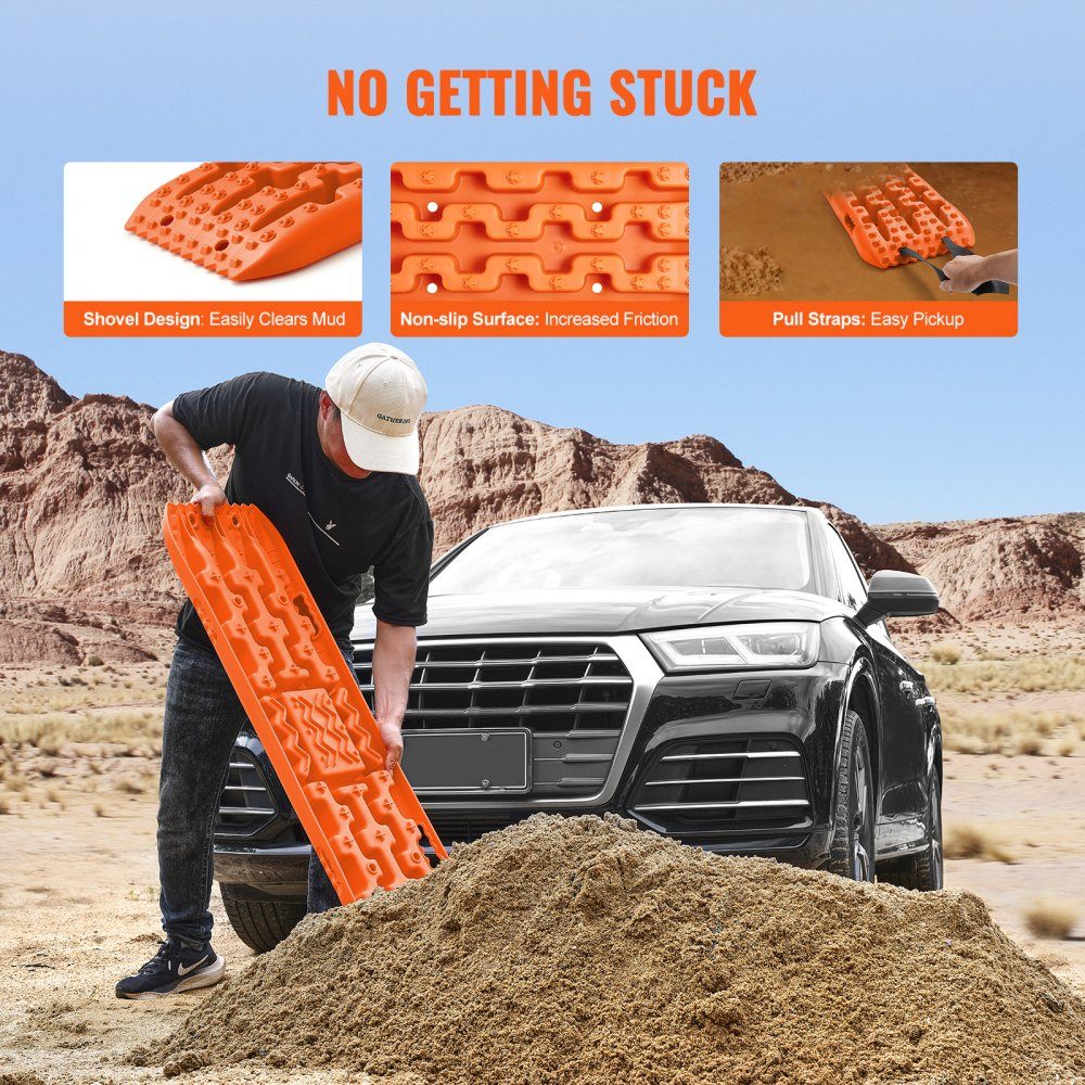 10 TON Traktionsbretter mit PP-Material, Bergungsbretter für Geländefahrzeuge/Autos/Pickups/SUVs/Wohnmobile, Paar Reifen-Traktionsmatten auf Schnee, Sand, Schlamm und losem Boden, Aufbewahrungstasche, lang, Orange