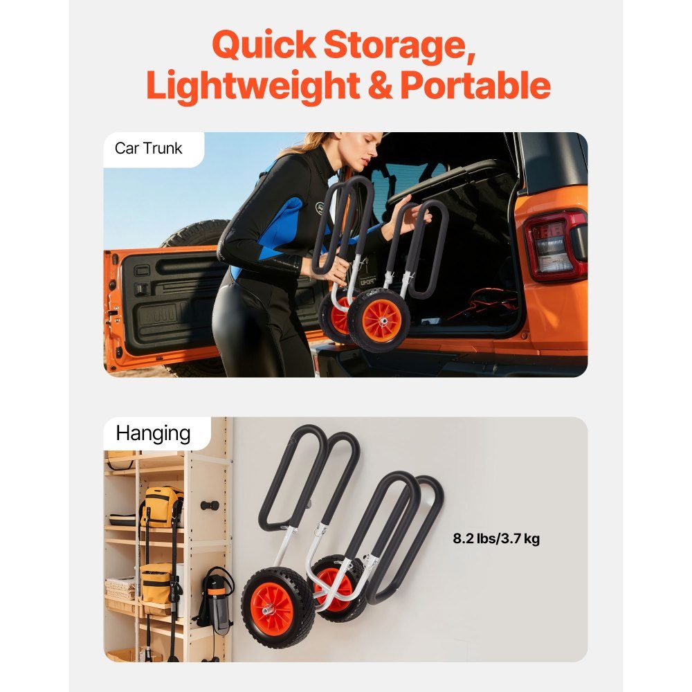 Transportwagen, 68 kg, Stand Up Paddle Board Trolley mit 25,4 cm Vollgummireifen, Schaumstoffpolsterung, Spanngurt, ideale Transporthilfe für Paddleboards und Surfbretter, 520 x 500 x 680 mm