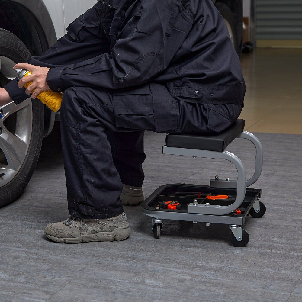 Car workshop rolling board, workshop lounger, assembly lounger, workshop stool, 36 x 36 x 36 cm, assembly rolling board with 36 x 18 x 4 cm seat, steel + PU workshop stool, load capacity up to 113 kg, repair stool