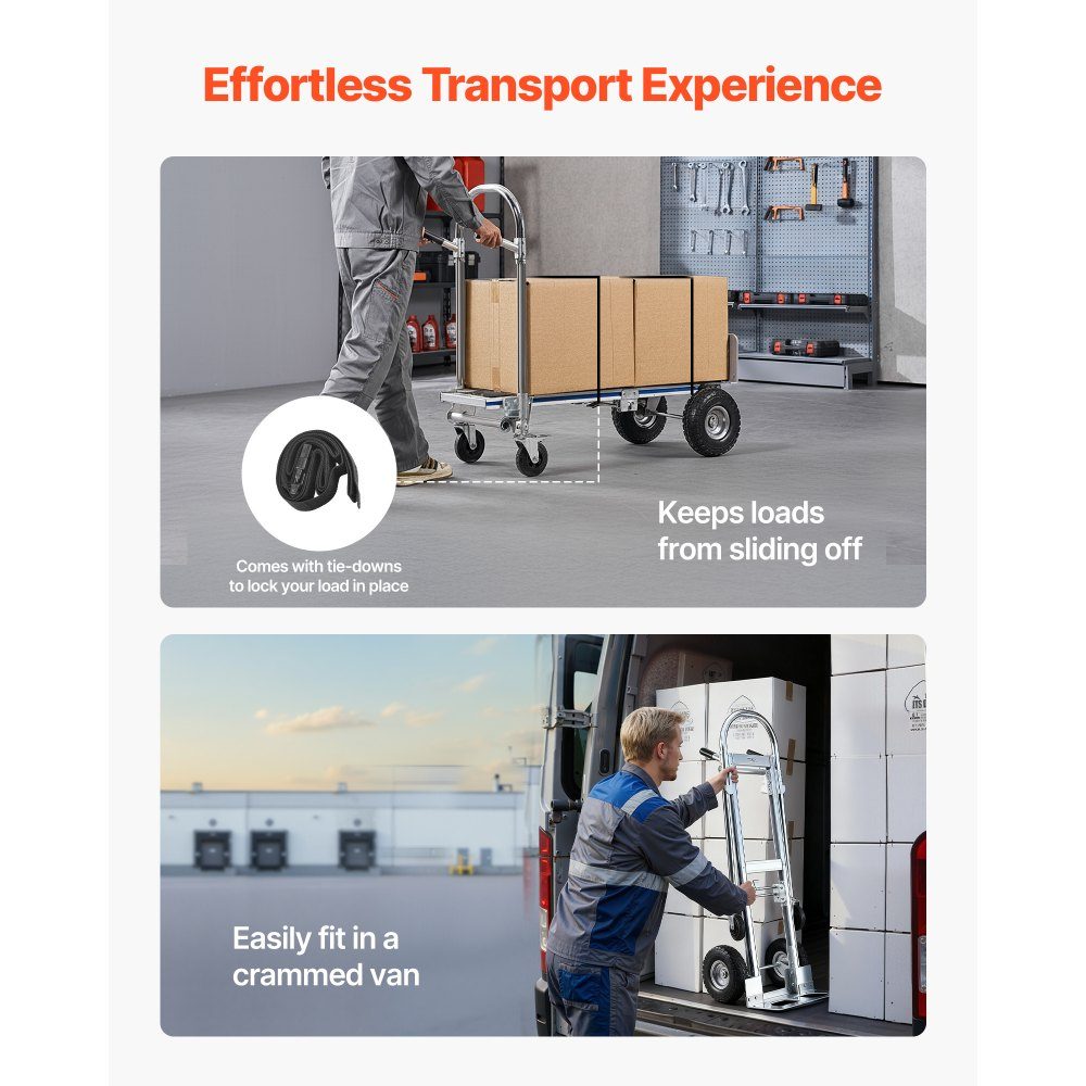 2 in 1 steekwagen 454 kg transportwagen met 4 wielen Converteerbare platformwagen met antisliphandgreep Draagbare steekwagenwagen voor het verplaatsen van kantoor, magazijn, supermarkt