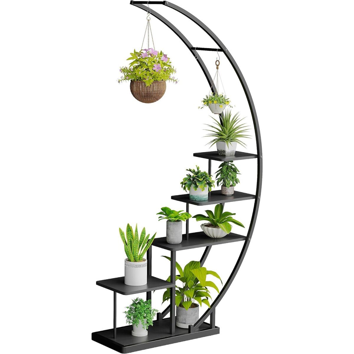 Support pour plantes demi-lune Ribelli à 5 niveaux, noir