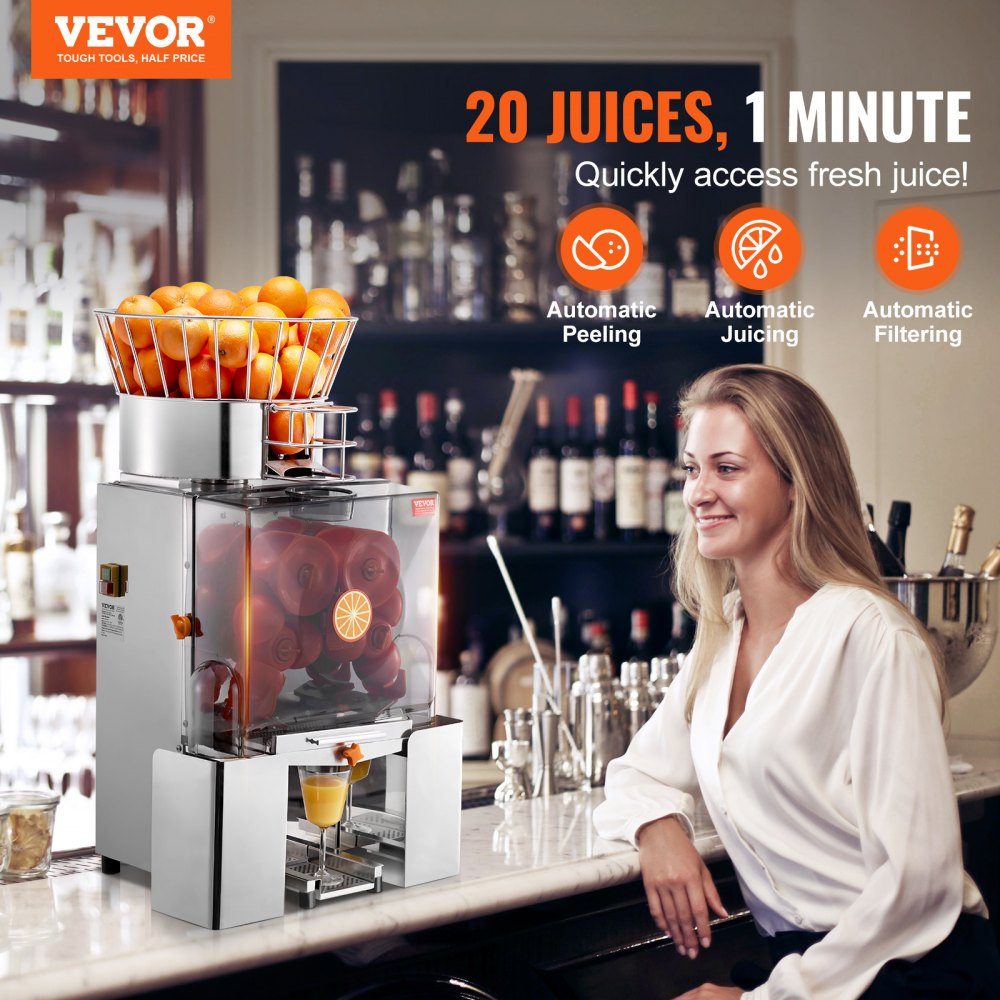Commercial Orange Juicer, 120W Automatic Juicer, Stainless Steel Orange Juicer for 25 Oranges per Minute, with PC Cover, 46 x 52 x 90cm, Commercial Citrus Juicer, Electric Citrus Juicer