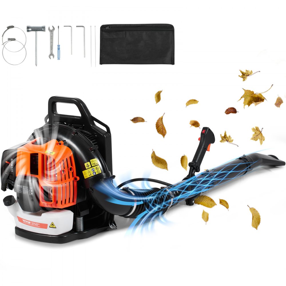 Plecakowa dmuchawa do liści, 2-suwowa benzynowa dmuchawa do liści 63 cm3 ze zbiornikiem paliwa 1,89 l, objętość powietrza 1110 CFM, prędkość 220 mil na godzinę, idealna do pielęgnacji trawnika, czyszczenia liści i odśnieżania Plecakowa dmuchawa do liści, 2-suwowa benzynowa dmuchawa do liści 63 cm3 ze zbiornikiem paliwa 1,89 l, objętość powietrza 1110 CFM, prędkość 220 mil na godzinę, idealna do pielęgnacji trawnika, czyszczenia liści i odśnieżania