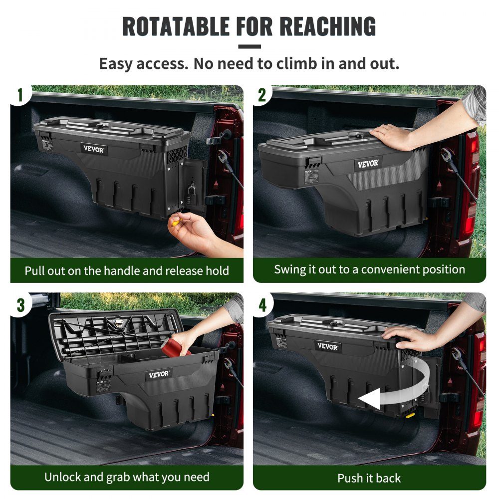 Truck Bed Storage Box Lockable Lid Waterproof ABS Wheel Arch Tool Box 25L with Password Padlock Compatible with Dodge Ram 1500 2019-2021 Passenger Side