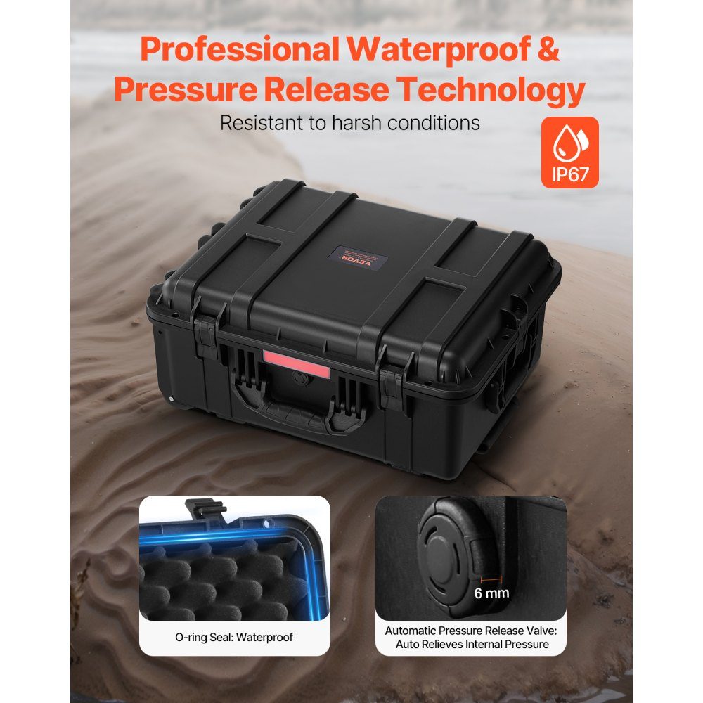 2.5 Cubic Feet Hard Shell Suitcase, Hard Shell Trolley Suitcase with Wheels and Extendable Pull Handle, Waterproof IP67-Schutzkoffer with 4 Clips, 4 Padlock Holes and Foam Insert