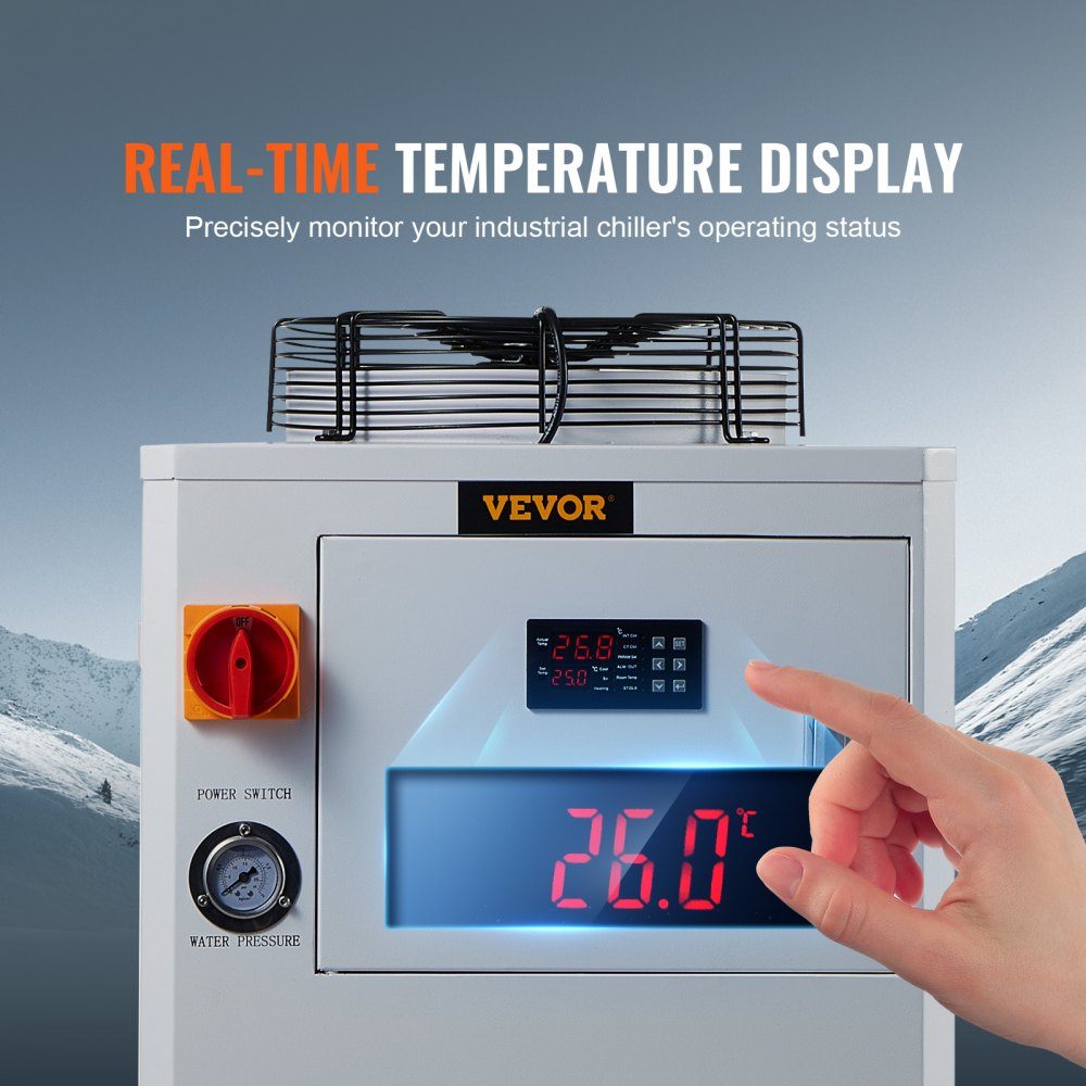 Industrial Water Chiller, CW6000, 1500W Water Chiller Cooling System with Compressor, 15L Water Tank Capacity, 65L/min Maximum Flow Rate, for CO2 Laser Engraving Machine Cooling Machine