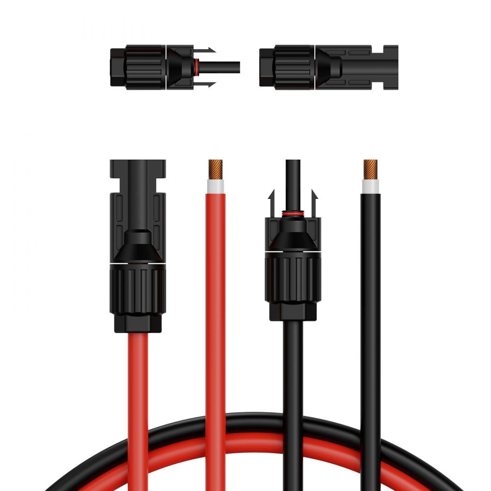30ft Solar Cable Extension Cable Set of 2 6mm²/10AWG Cable with Waterproof Female and Male Connectors PV Cable for Home, Marine and RV Solar Panels Black+Red
