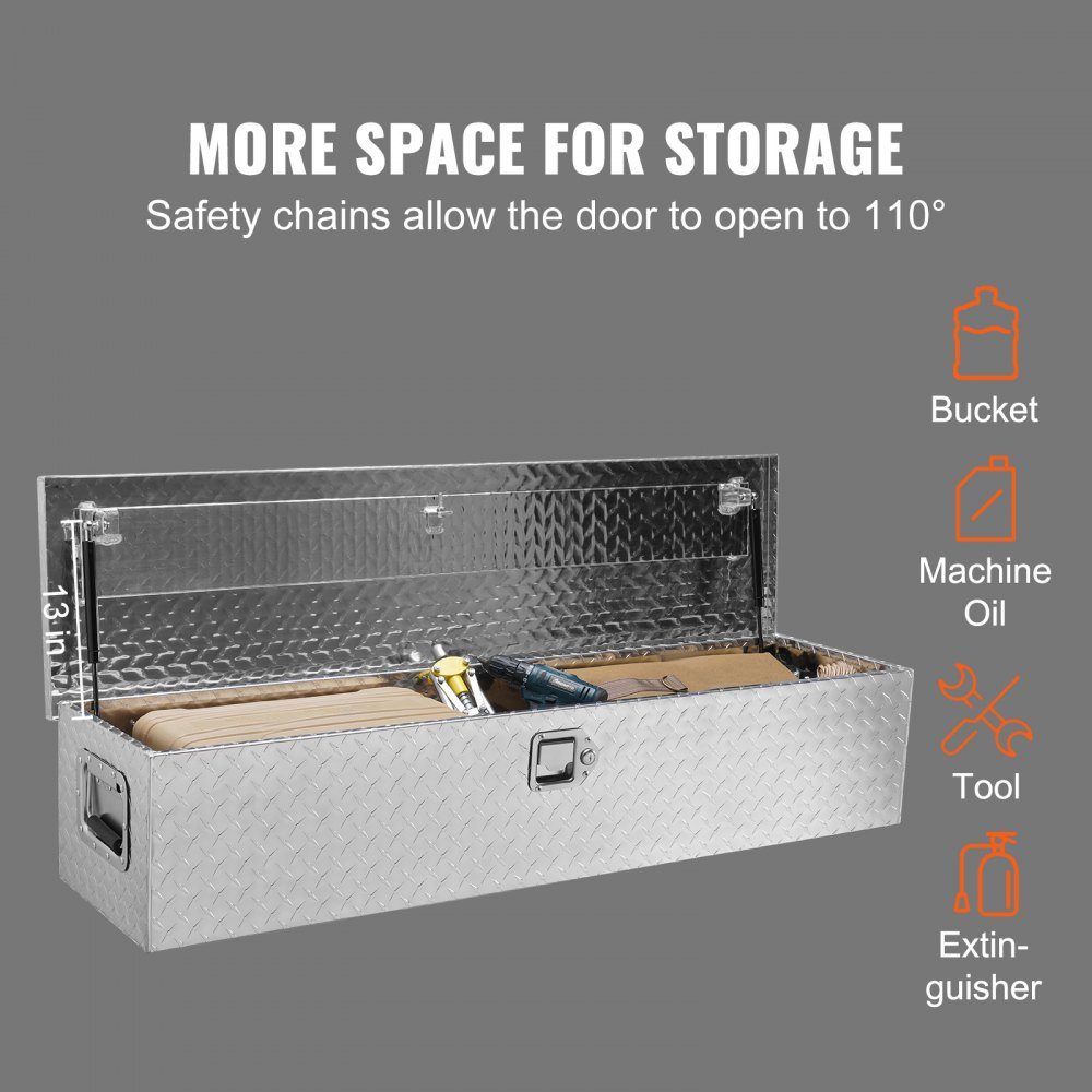 1219 x 381 x 381 mm gereedschapskist voor vrachtwagenbed, afsluitbare 177 l vrachtwagenkist gereedschapskist opslag gereedschapskist, 50 kg draagvermogen gereedschapskist organizer voor camper, auto enz.