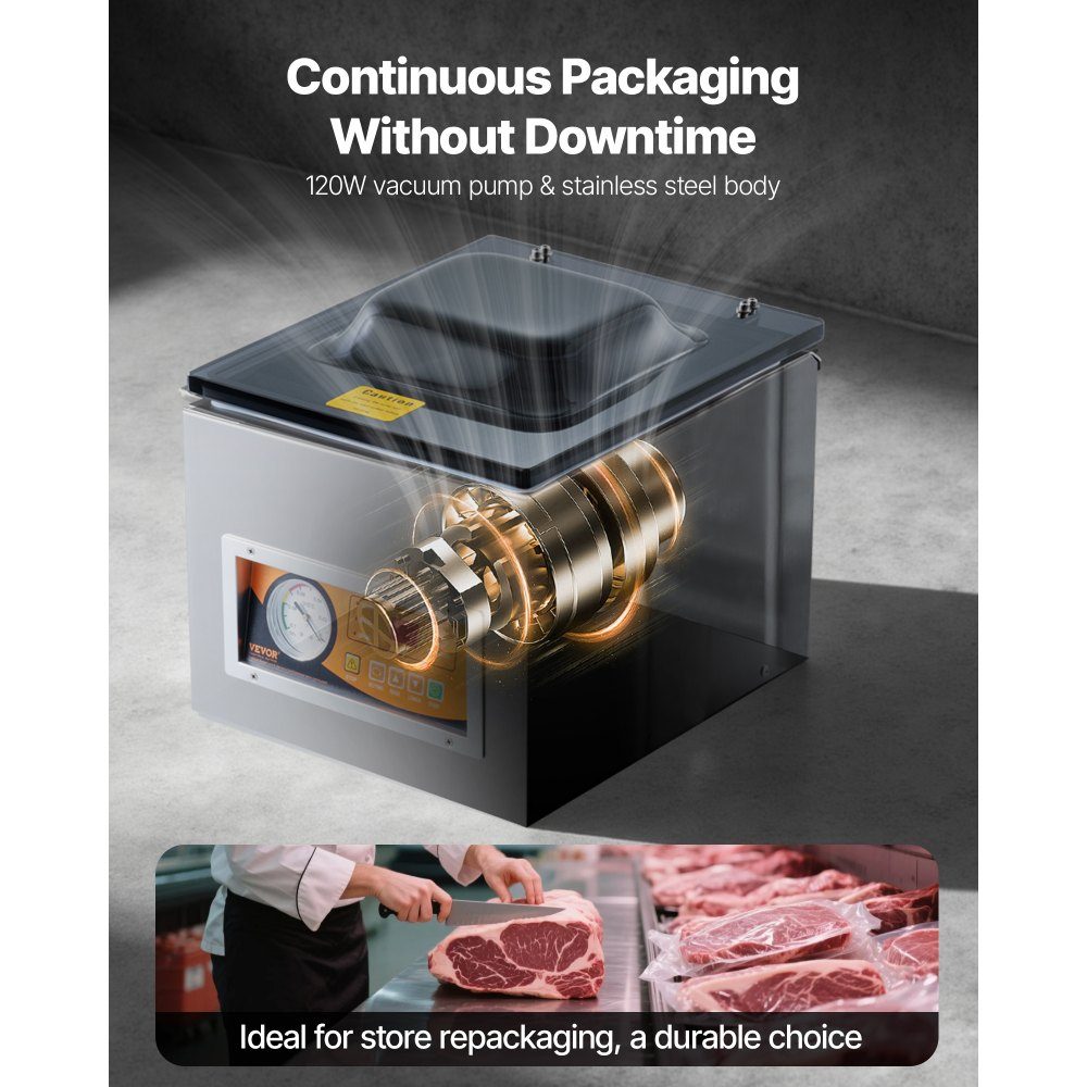 Kamervacuümmachine 260 W vacumeermachine voor vochtige gerechten, vleesmarinades enz. Compact formaat met een seallengte van 26 cm Kan worden gebruikt in particuliere keukens en commerciële ruimtes