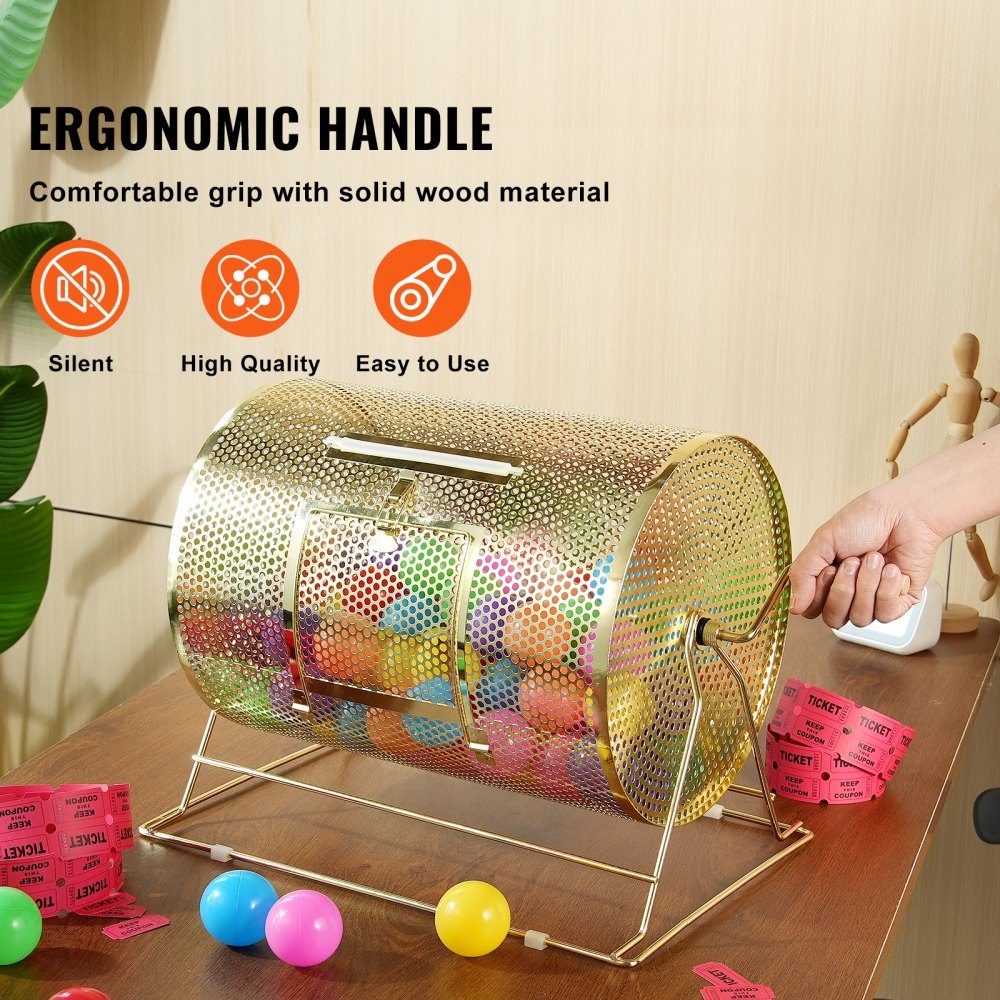 Lotto drum Glückskind 5000 tickets or 300 raffle balls capacity, professional lottery rotating cage made of metal, lottery turntable, lottery box for lottery games Golden