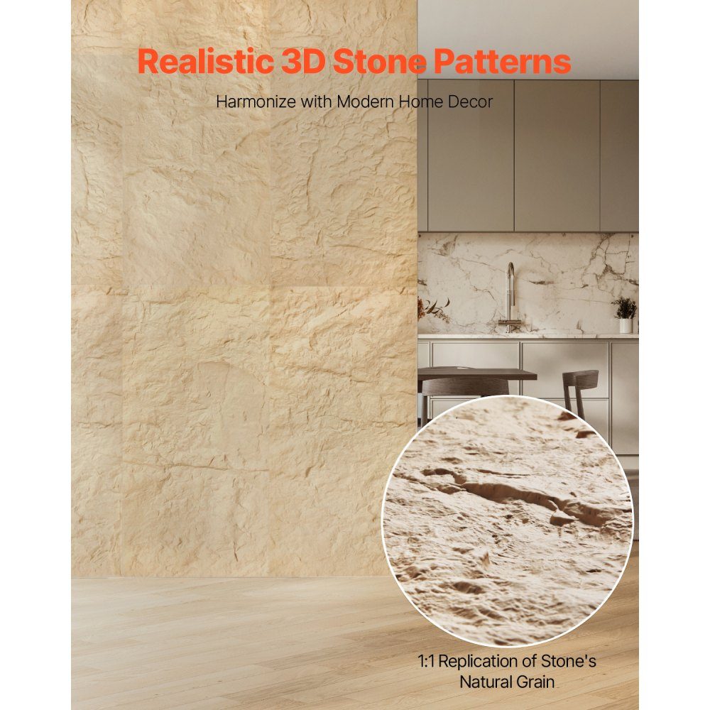 Lot de 4 panneaux muraux 3D 120 x 60 cm - Imitation pierre naturelle - Décoration murale - Surface de 2,97 m² - Décoration intérieure pour plafond, chambre à coucher, salon, salle de jeux - Pierre jaune