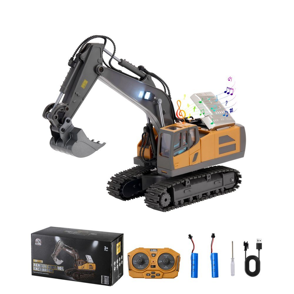 Remote Control Excavator Toy, 11 Channels, 1:20 Scale Remote Control Excavator Toy, Remote Control Excavator with Lights and Sounds, Working Construction Vehicles, 2 Batteries, Birthday Gift