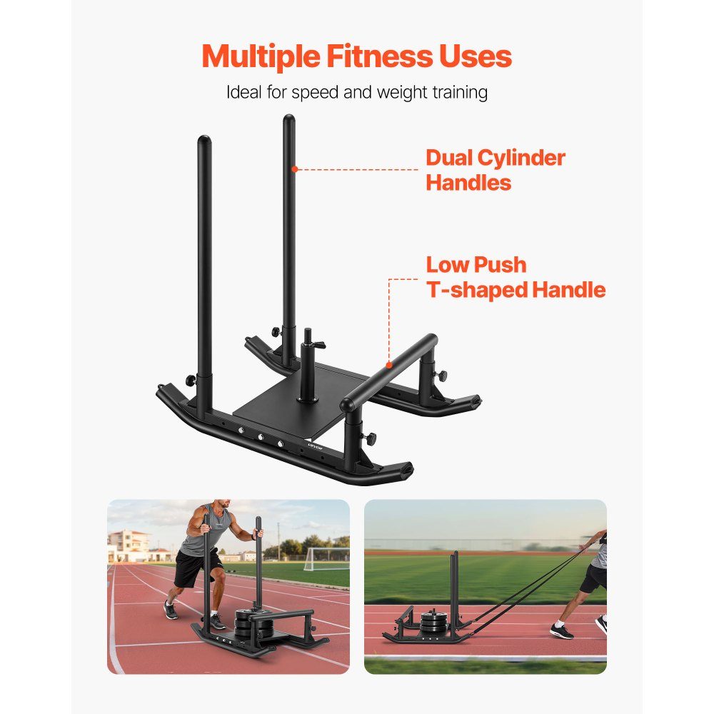 Weight sled power sled strength training sled to improve speed during sports exercises, fitness device with handle, compatible with 25/51 mm weight plates black