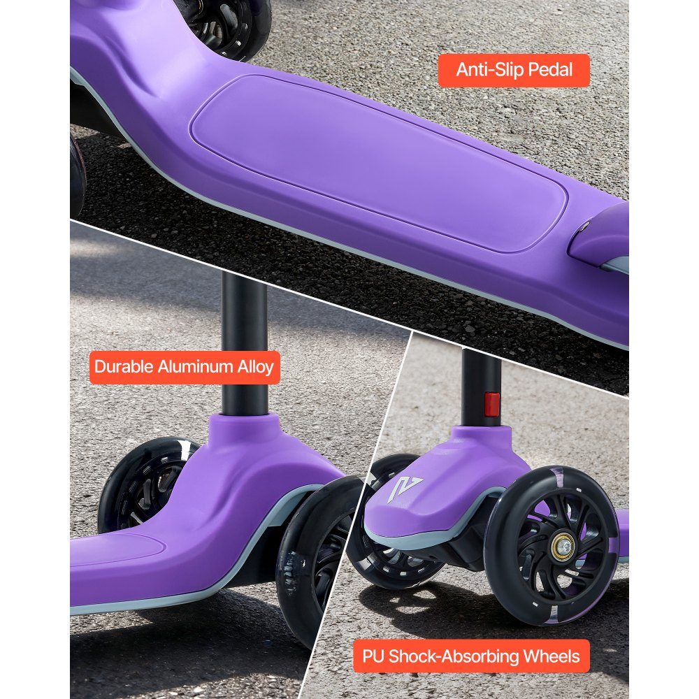 Trottinette (3 roues) à partir de 3 ans, trottinette de ville trottinette enfant avec roues lumineuses & guidon réglable en hauteur & plateau antidérapant & cadre aluminium léger, trottinette jusqu'à 75 kg, violet