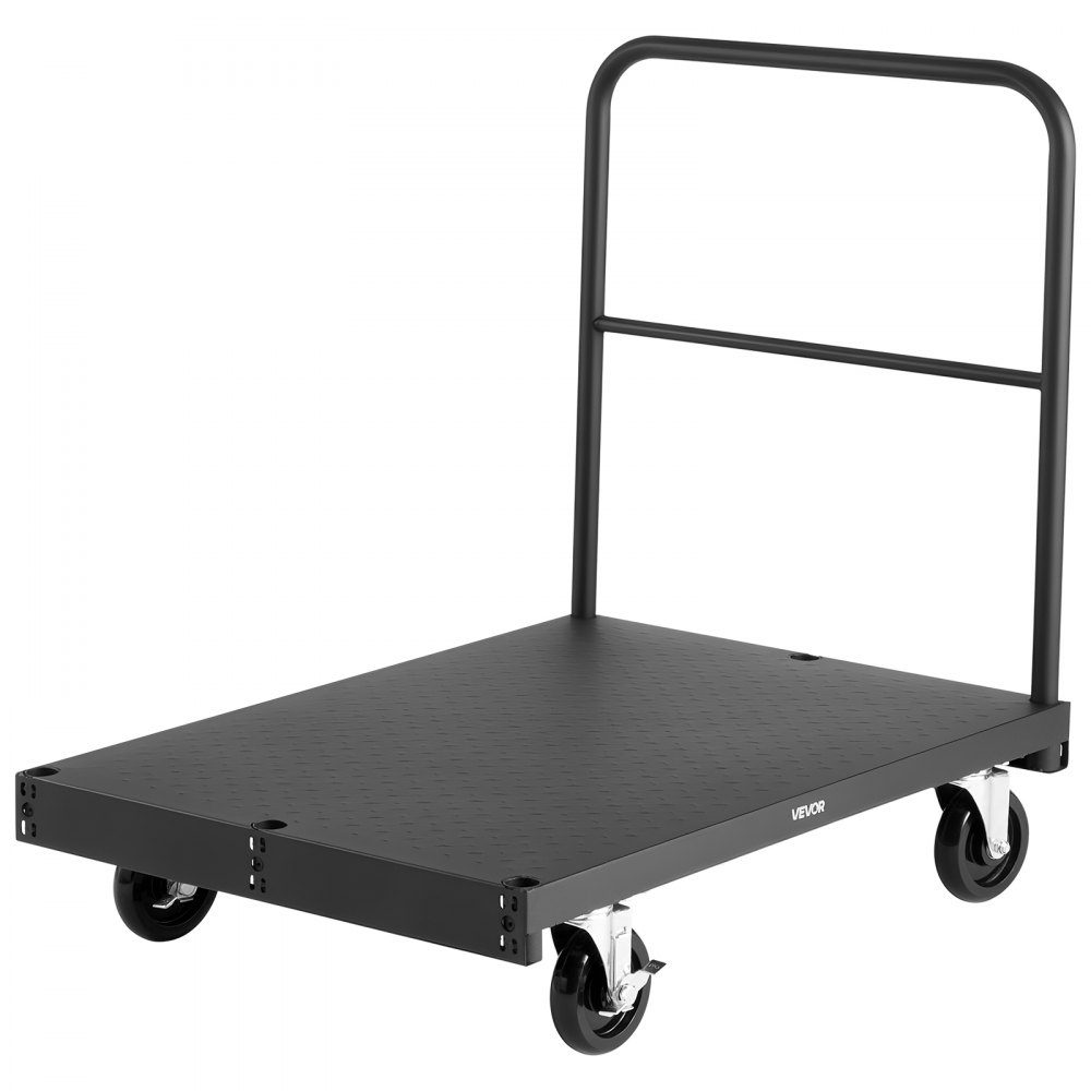 Plate trolley, 816 kg, 2-in-1 transport trolley with 360° swivel castors, plate trolley, plate trolley with 4 side handrails, transport aid for factory, warehouse, garage, black 914x610x858 mm
