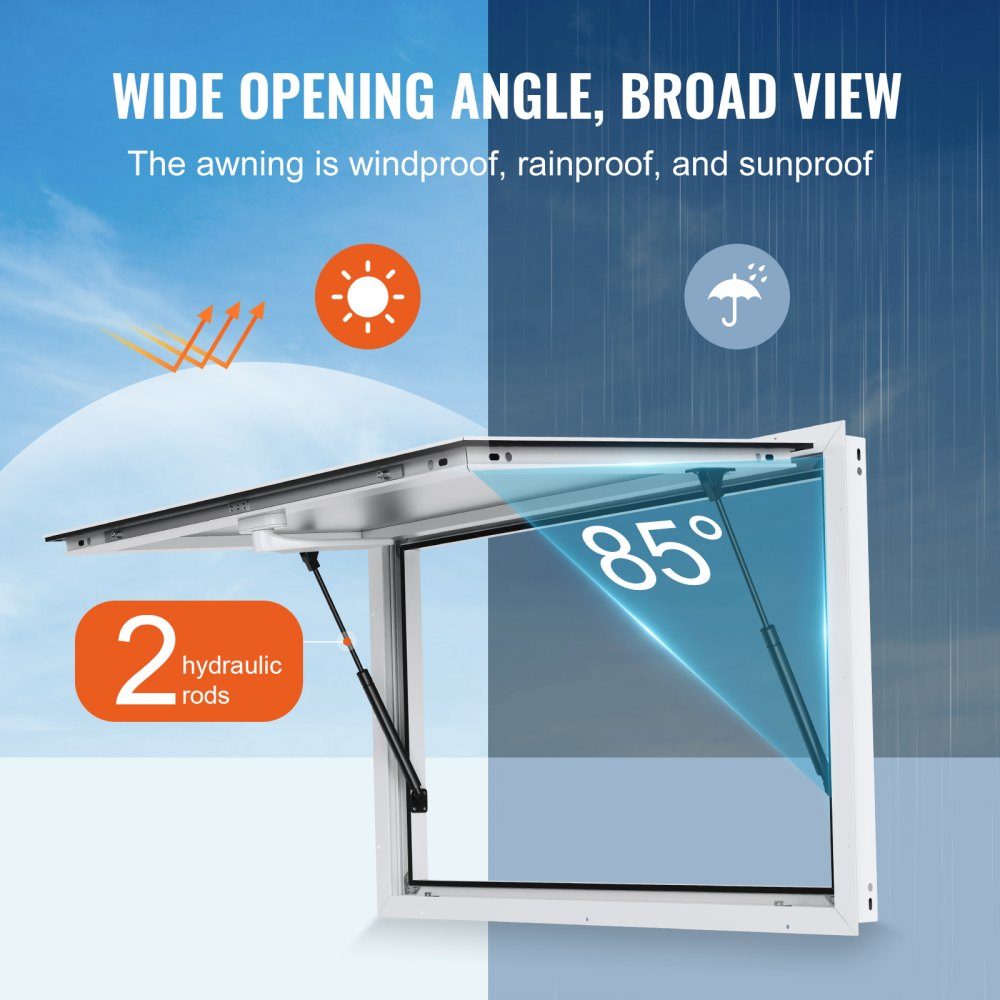 Imbissfenster für Imbisswagen, 915 x 610 mm, Servicefenster aus Aluminiumlegierung für Imbisswagen, bis zu 85° schwenkbares Servierfenster mit Markisentür und Abschlepphaken, für Imbisswagen und Imbissanhänger