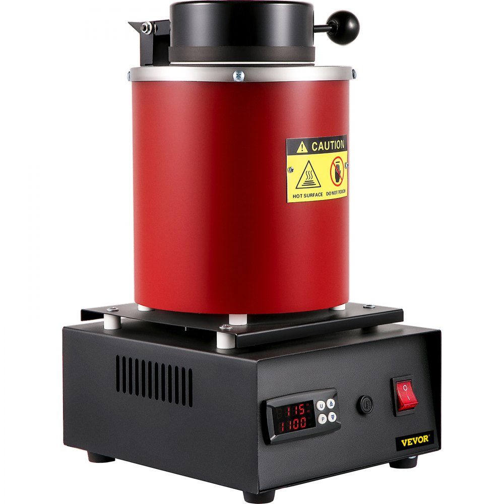 Goldschmelzofen 1350 W, 1150 ℃ max. Temperatur, digitaler elektrischer Schmelzofen, 3 kg Keramiktiegel mit Barrenmatrize und Handschuhen, für die Verarbeitung von Gold, Silber, Kupfer, Aluminium, Rot