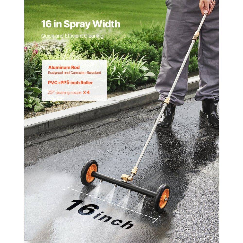 415mm Pressure Washer Underbody Cleaner, Stainless Steel Surface Cleaner, 4000 Max PSI, Angle Adjustment Gear, 4 Spray Nozzles, 2 Extended Bars for Driveway, Patio, Deck