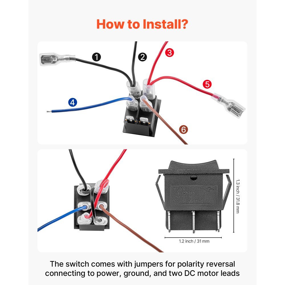 Rocker Switch, 6 Pin DPDT Toggle Switch with 3 Positions (ON)-Off (ON), Pole Reversing Switch AC 250V/16A 125V/20A, Ideal for Home, Office and Light Industrial Use