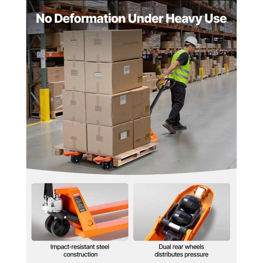 Pallettruck, 3T laadvermogen, handpallettruck met vorken van 1220 x 685 mm, pallettruck met vorkhefhoogte van 8,5-18 cm, pallettruck voor fabrieken, magazijnen, supermarkten en laden van vrachtwagens