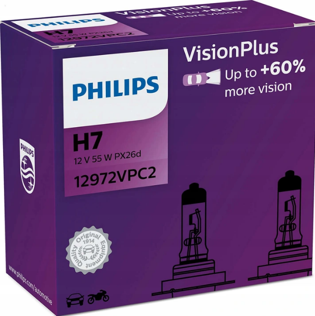 Philips 2x H7 Visionplus Glühbirnen 60 % Mehr Licht